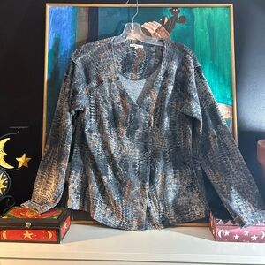 Sandwich Stylish Gray and Brown Women's Blouse XL